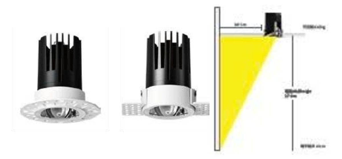 Đèn âm trần wall-wash GT-AT55-WW — khoét Φ55, 6–9W, IP20, bản trimless cho dự án